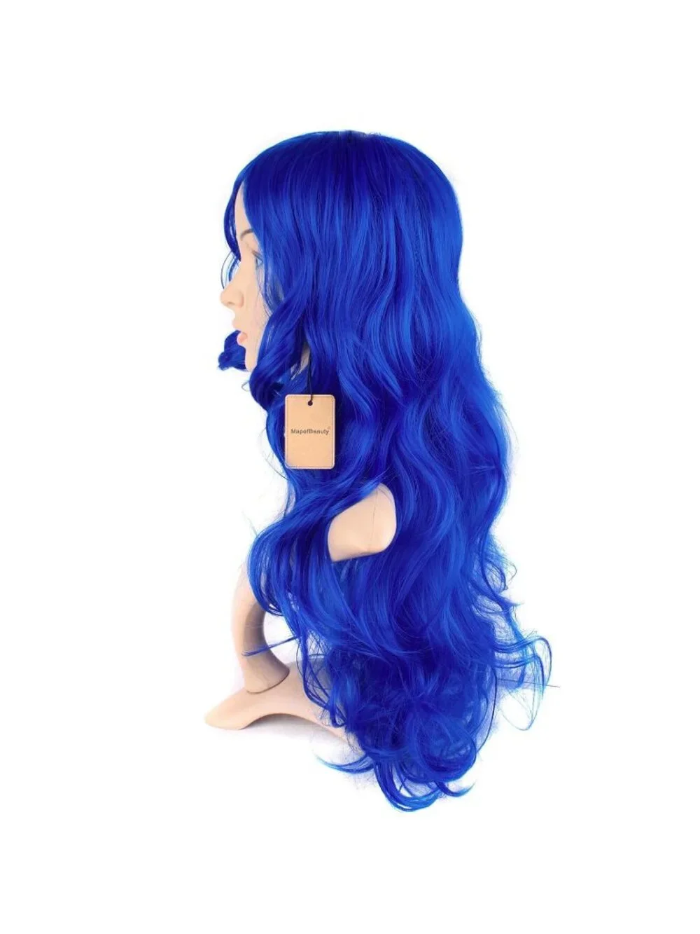 Women's Dark Blue 24 Inch Synthetic Modern Long Wavy Side Bangs Wigs